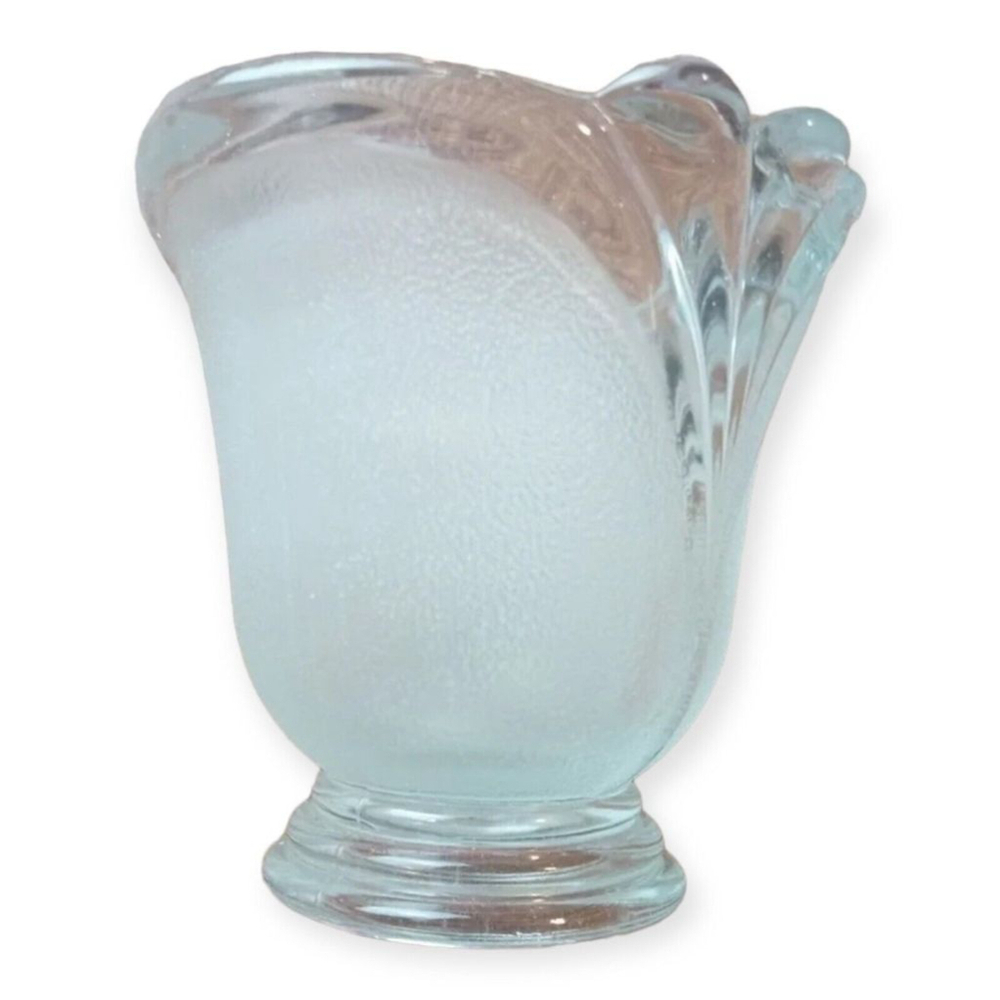 Indonesian Crystal Clear Frosted Tulip Fan Design Votive Candle Holder Vintage - Picture 2 of 13